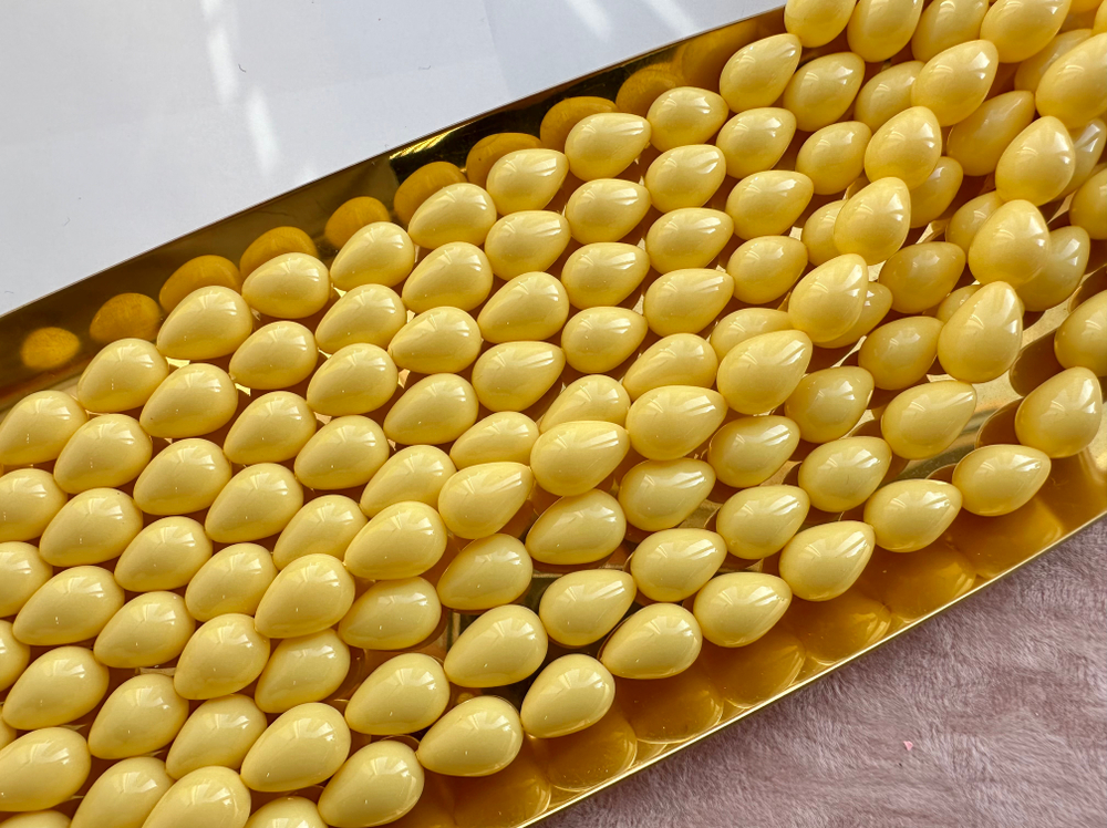 Нить бусин для украшений Капля 9,5х13,5мм, "Майорка-Сливочная" (имитация)