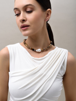 Колье "Pearl caramel " Silver тигровый глаз