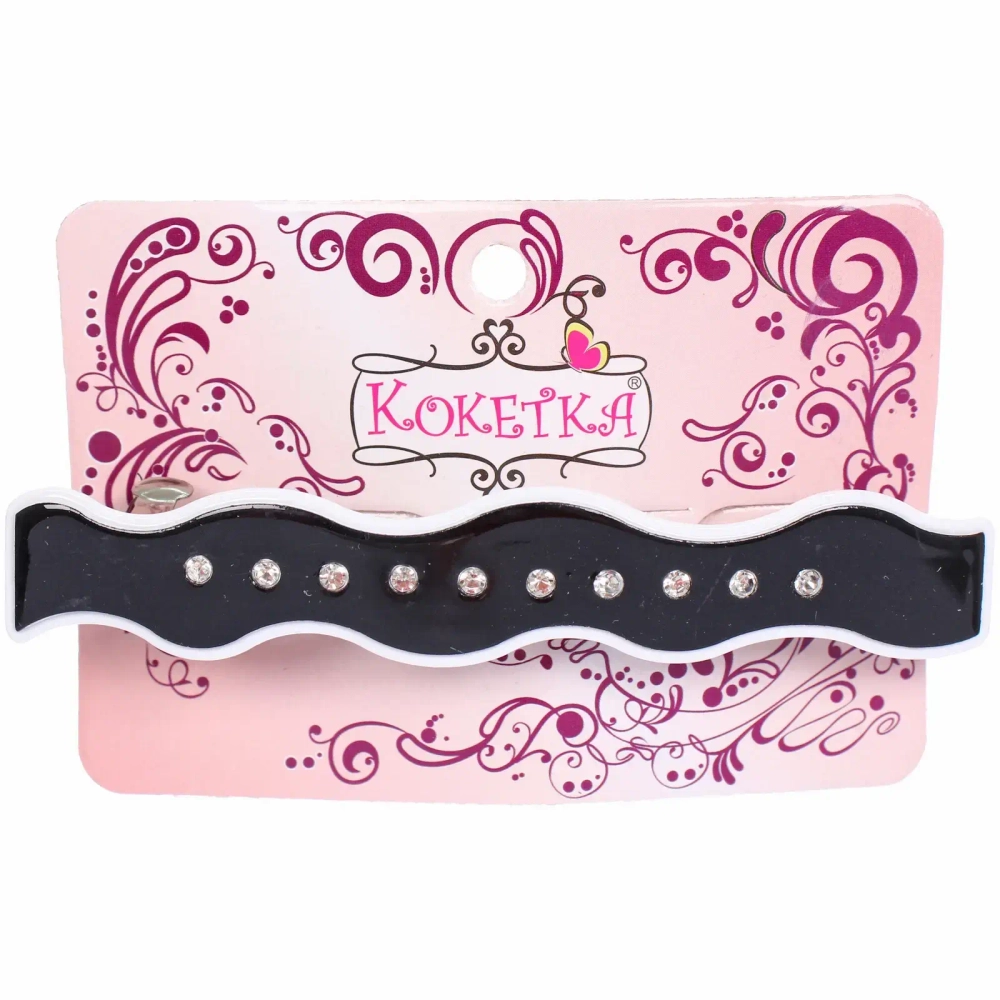 Заколка - автомат «ЭКЛЕР», форма волна, сари,цвет черный, 9*1,5см (блистер Кокетка)