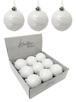 Набор шаров с бисером 8см 9шт ChristmasDeLuxe белый