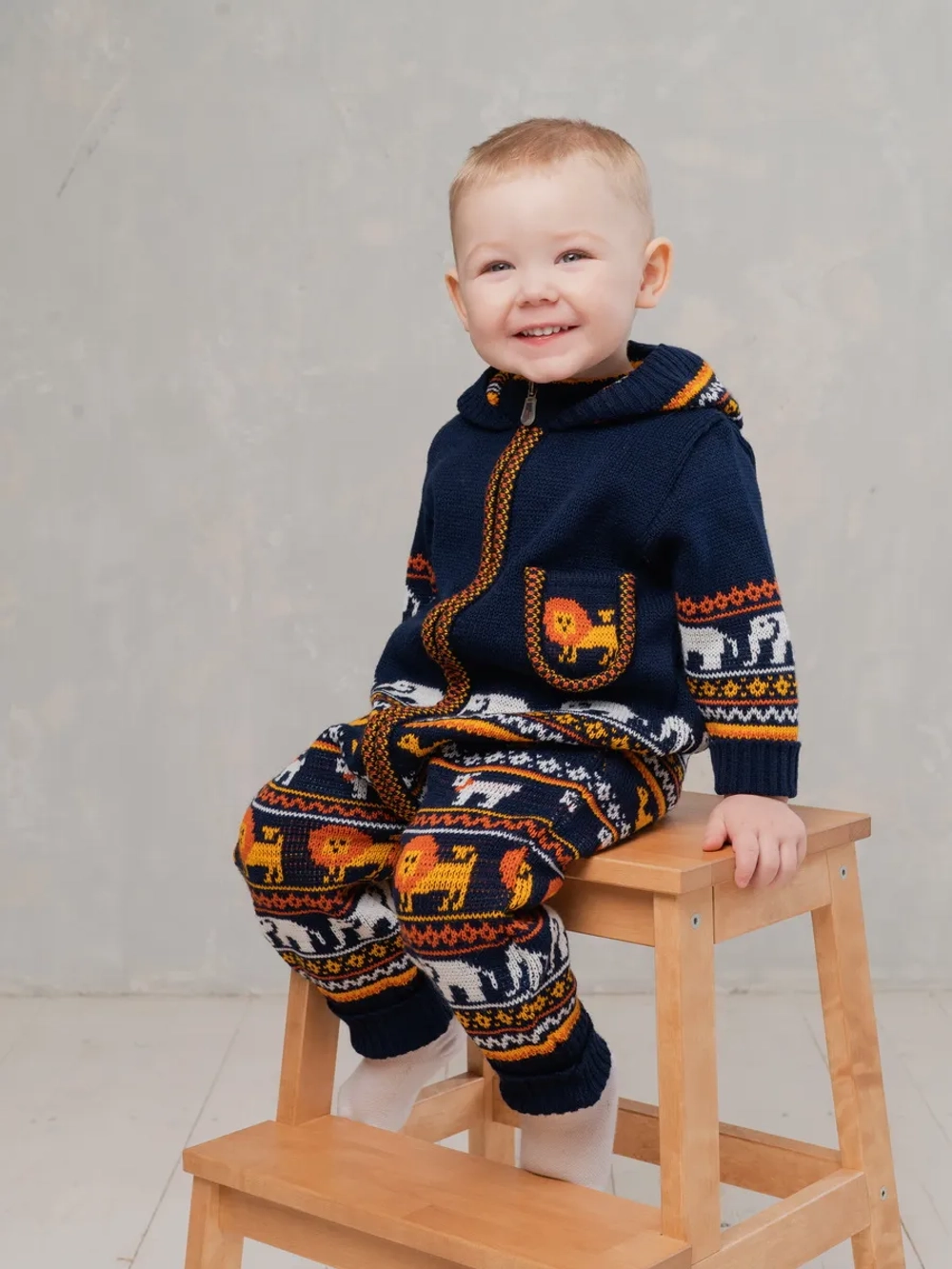 Вязаный комбинезон для новорожденных и малышей на молнии