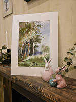 Картина акварельная в паспарту 30х40 см на стену для интерьера "В тени деревьев"