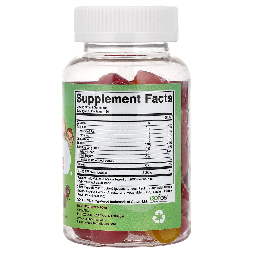 Vitamatic, жевательная клетчатка для детей, со вкусом натуральных ягод, персика и клубники, 60 жевательных таблеток