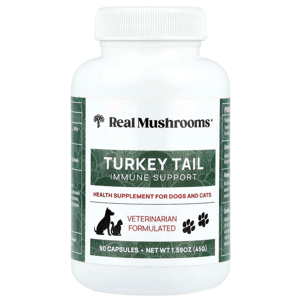 Real Mushrooms, трутовик разноцветный, поддержка иммунитета, для собак и кошек, 90 капсул