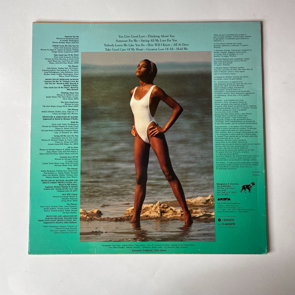 Винтажная виниловая пластинка Whitney Houston (Испания 1985)