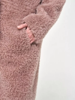 Шуба женская из овечьей шерсти чебурашка тедди, сиреневая, SilverFox