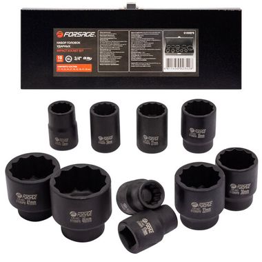 Набор головок ударных,10пр. 3/4''12гр.(17,19,22,24,27,30,32,36,41,46мм),в метал. кейсе Forsage F-6109MPB