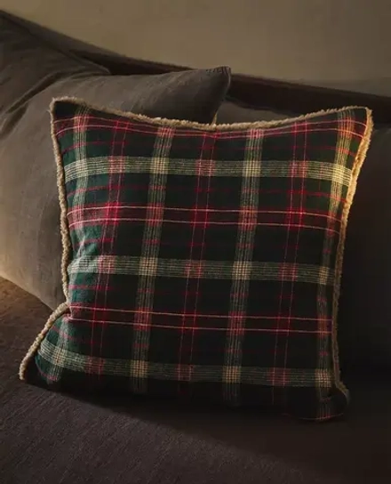 ZARA HOME ХЛОПКОВАЯ НАВОЛОЧКА НА ПОДУШКУ НА РОЖДЕСТВЕНСКУЮ ТЕМАТИКУ В КЛЕТКУ