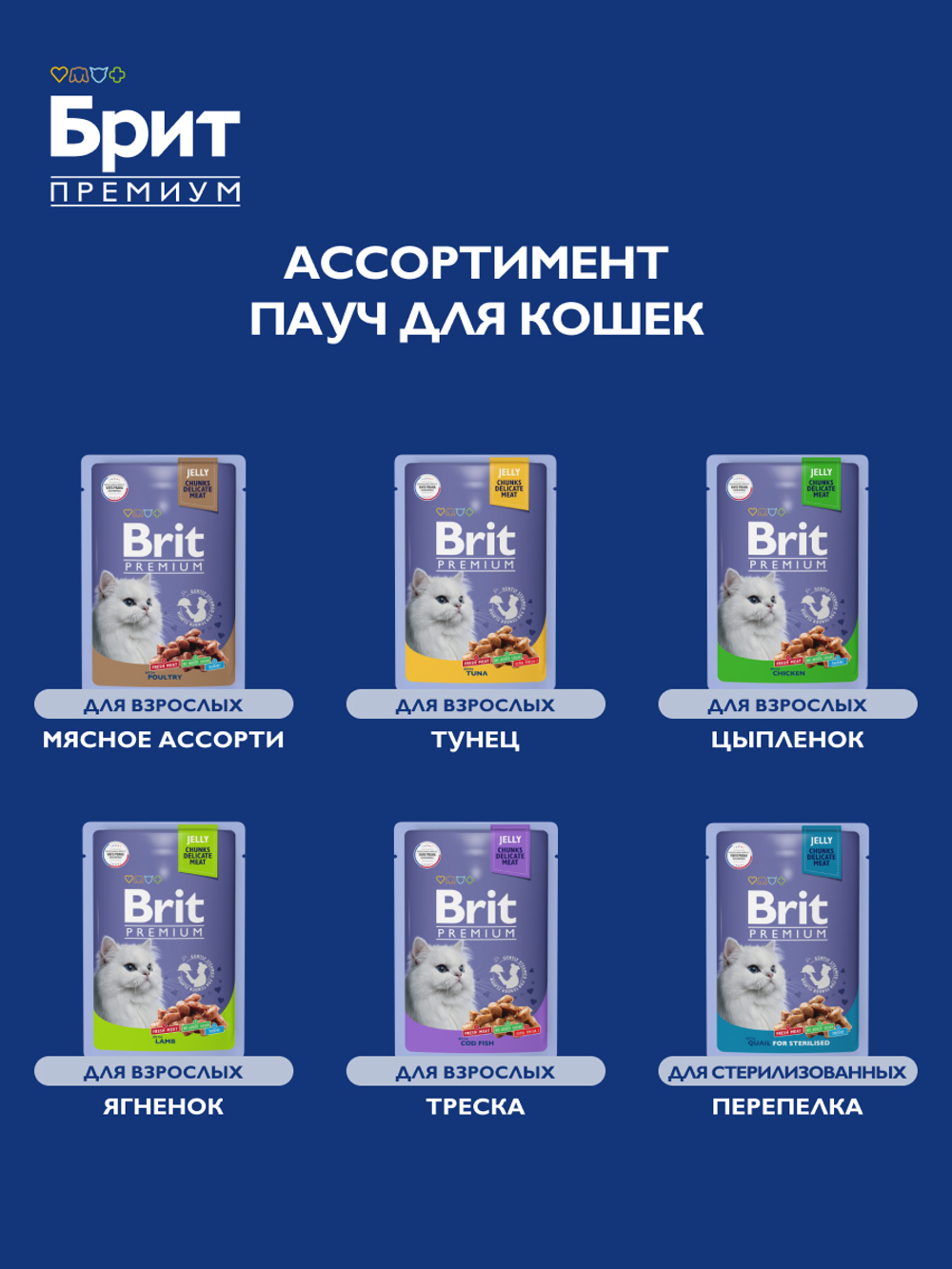 Пауч БРИТ ПРЕМИУМ для взрослых кошек форель в желе 85 г