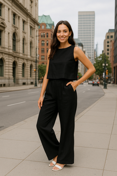 Костюм с брюками женский черный, легкий