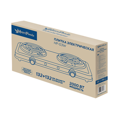 Плитка электрическая HP-03W, 2000Вт 132мм 2 конфорки спираль, белая