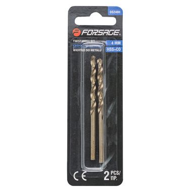 Сверло по металлу 4мм HSS+Co(2шт), в блистере Forsage F-DS240H
