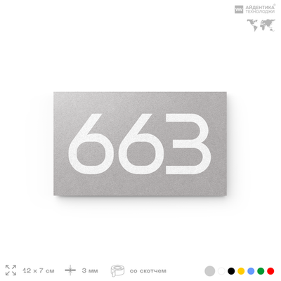 Номер на дверь 663, табличка на дверь для офиса, квартиры, кабинета, аудитории, склада, серая 120х70 мм, Айдентика Технолоджи