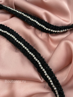 Тесьма черная с нитью люрекс ряд со стразами и жемчугом