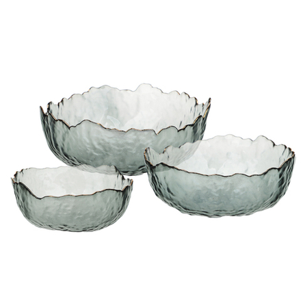 MILLIMI Набор салатников 3 шт, 13.5x13.5x6см / 17x16,5x7,5см / 20x20x9см, стекло, серый с золотой ка