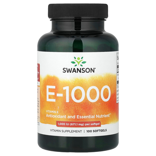 Swanson Vitamins, Натуральный витамин E, 1000 МЕ, 100 мягких таблеток