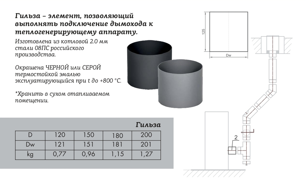 Гильза КПД чёрный М-М D120 мм (сталь 2 мм)