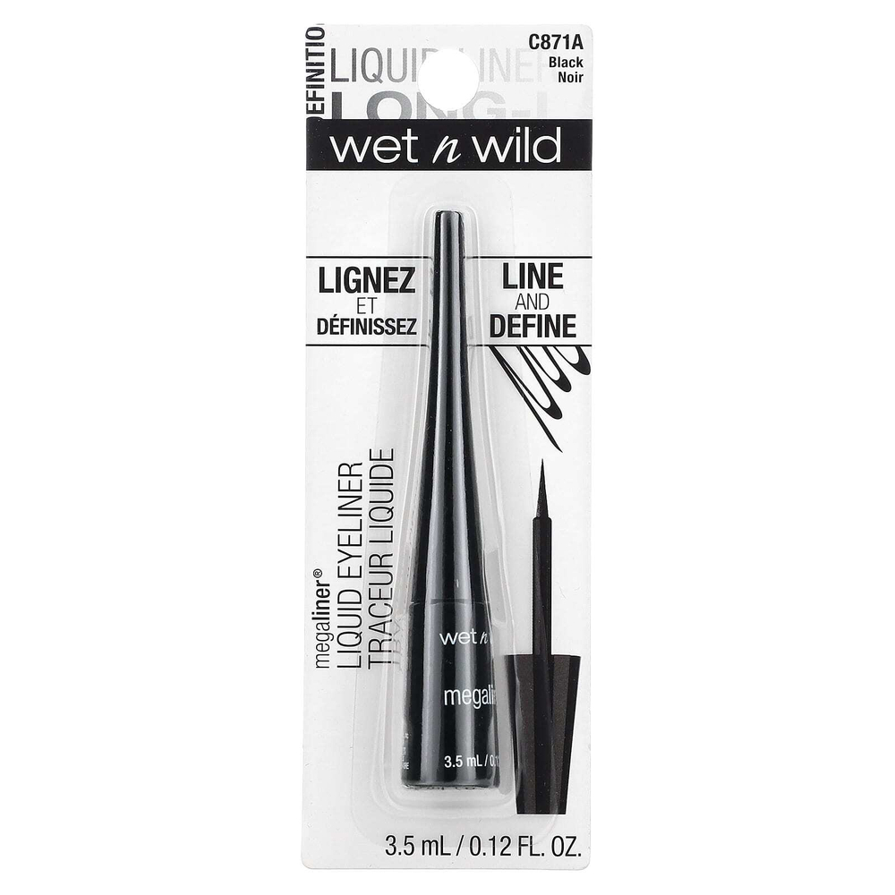 wet n wild, Жидкая подводка для глаз MegaLiner, C871A, черная, 3,5 мл (0,12 жидк. Унции)