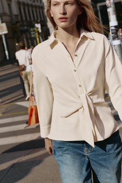 ZARA РУБАШКА С УЗЛОМ НА ТАЛИИ, ЭКРЮ