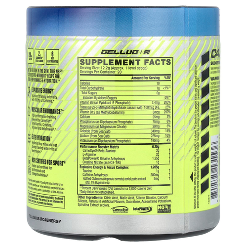 C4 / Cellucor, C4® Sport, предтренировочный комплекс, со вкусом голубой малины, 244 г (8,6 унции)