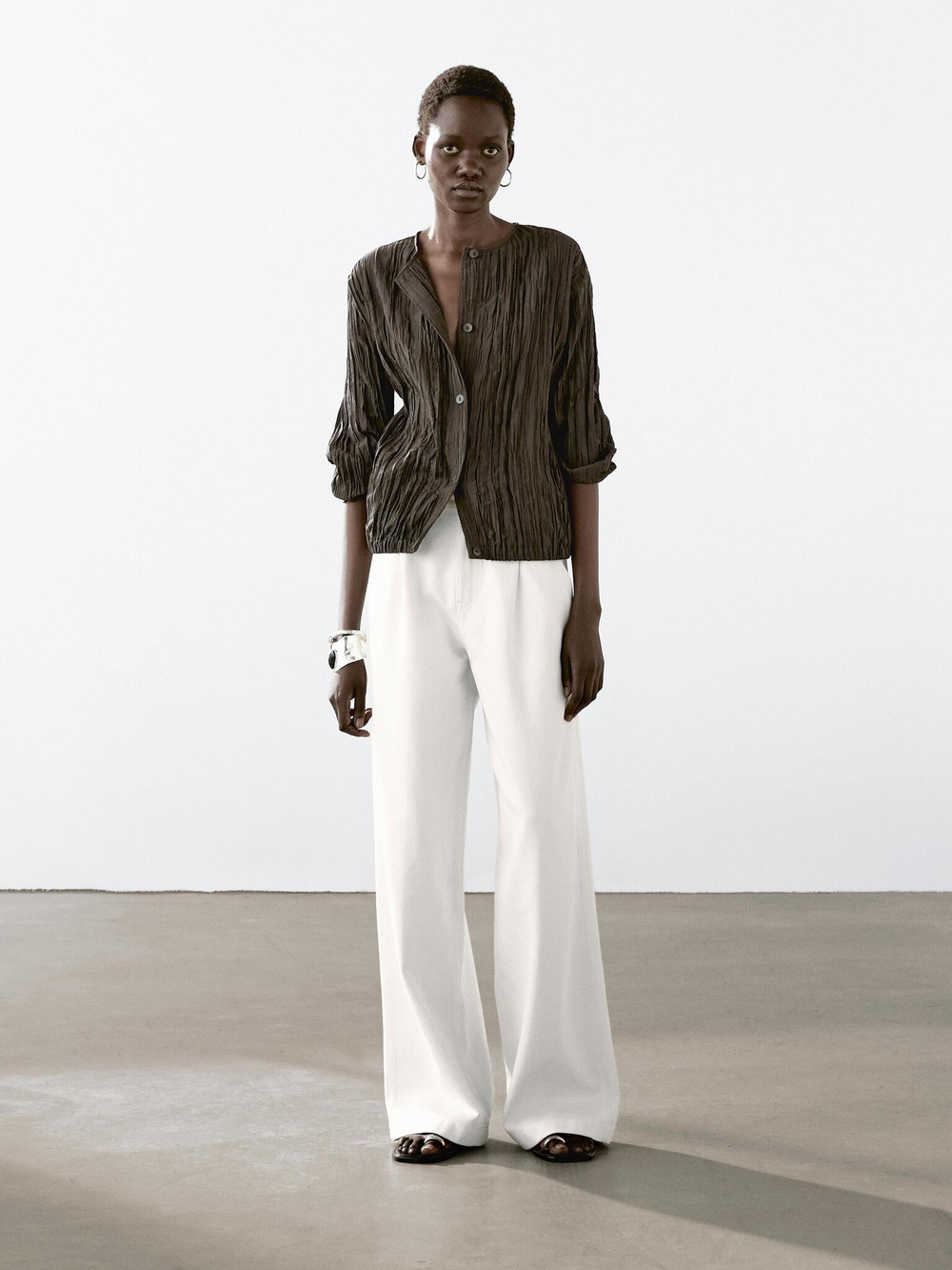 Massimo Dutti Брюки свободного кроя со средней посадкой, белый