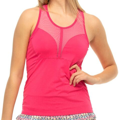 Женский топ теннисный Lucky in Love Pretty in Ink Baseline Tank w/ Bra - shocking pink