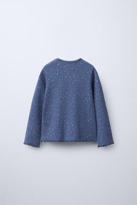 ZARA ФУТБОЛКА В РУБЧИК С ПРИНТОМ, СИНИЙ