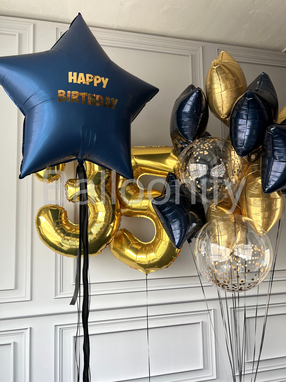 Набор шаров "Синее золото" цифра+звезда