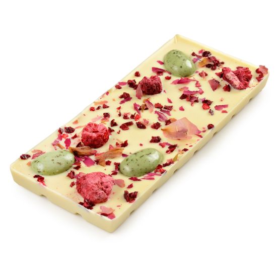 Шоколад белый с украшением "РОЗА, малина, вишня" 100 гр (Новый Год)