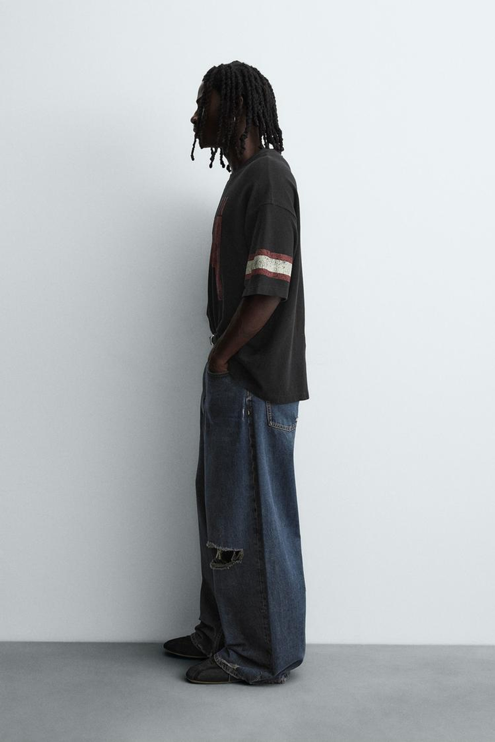 ZARA ФУТБОЛКА В СТИЛЕ ПРЕППИ , ЧЕРНЫЙ