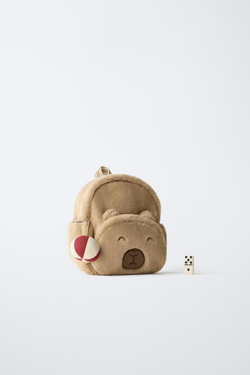 ZARA РЮКЗАК С МЕХОВЫМИ ДЕТАЛЯМИ, БЕЖЕВО-КОРИЧНЕВЫЙ