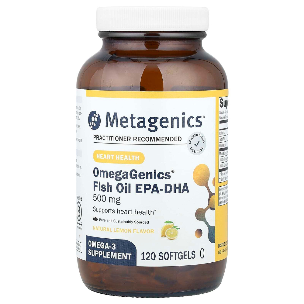 Metagenics, OmegaGenics®, рыбий жир с ЭПК и ДГК, натуральный лимон, 500 мг, 120 мягких таблеток