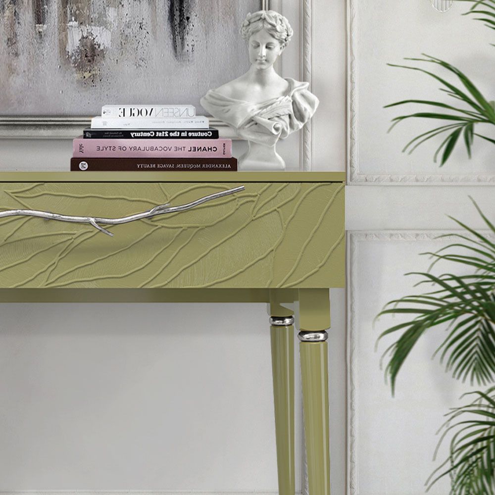 Консоль Арт Колор leaves Классик Сильвер Зеленая олива