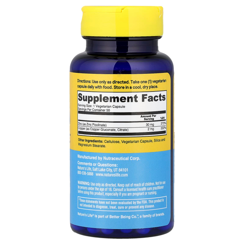 Nature's Life, защитный цинк, 50 капсул