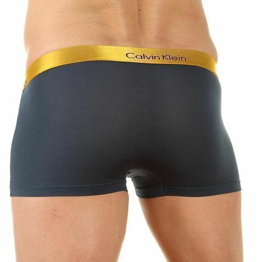 Мужские трусы боксеры изумрудные с золотистой резинкой Calvin Klein Bold Boxer со вставкой