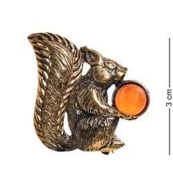 AM-2552 Брошь «Белочка с орешками» (латунь, янтарь)