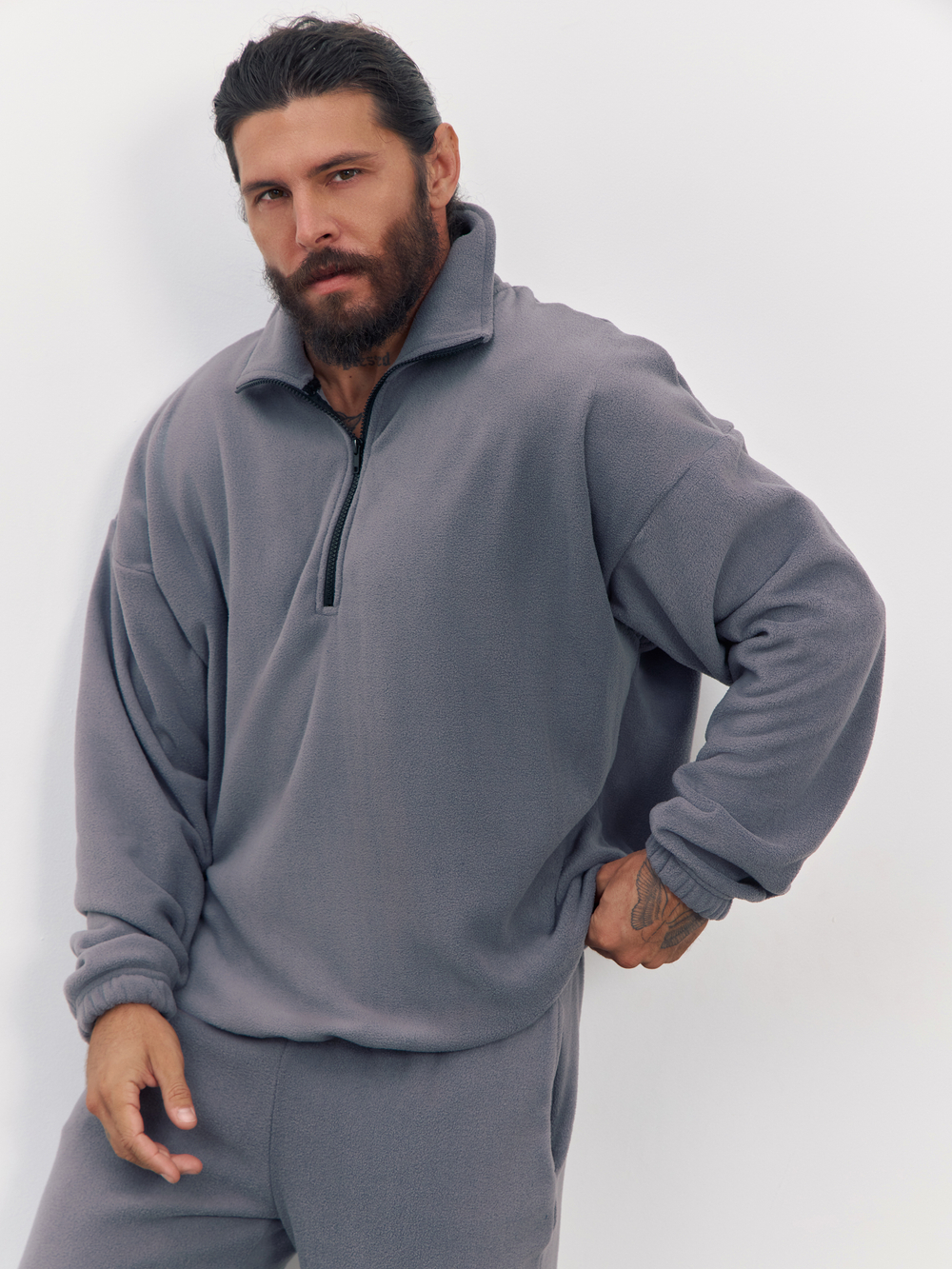 Свитшот "half zip" флисовый (серый)