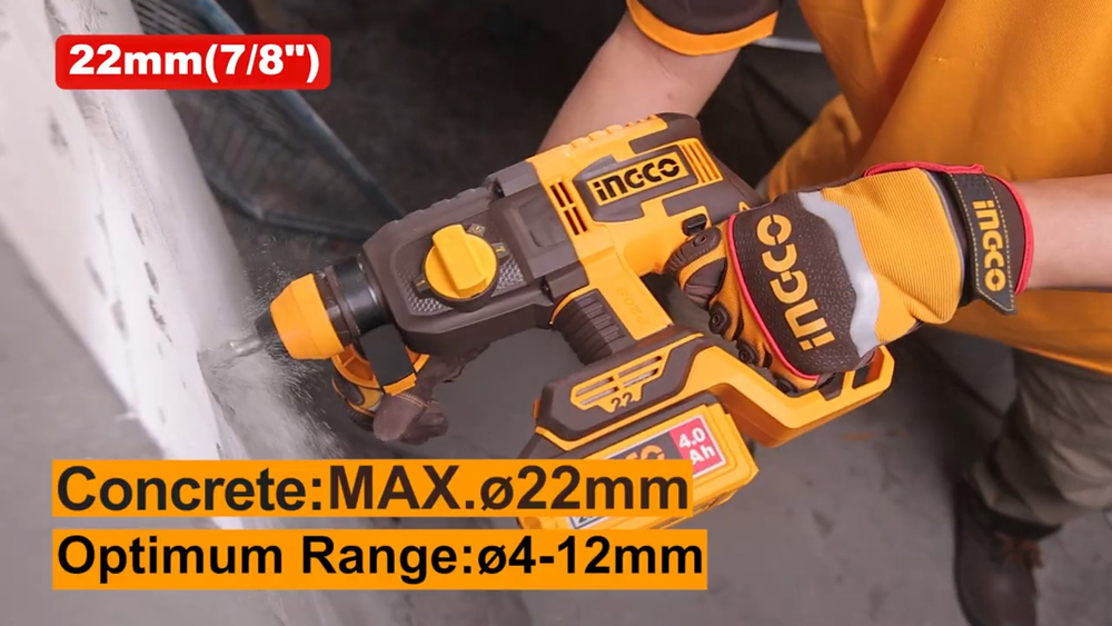 Аккумуляторный бесщеточный перфоратор SDS-Plus INGCO CRHLI212282 INDUSTRIAL 20 В 2 Дж 2x4 Ач
