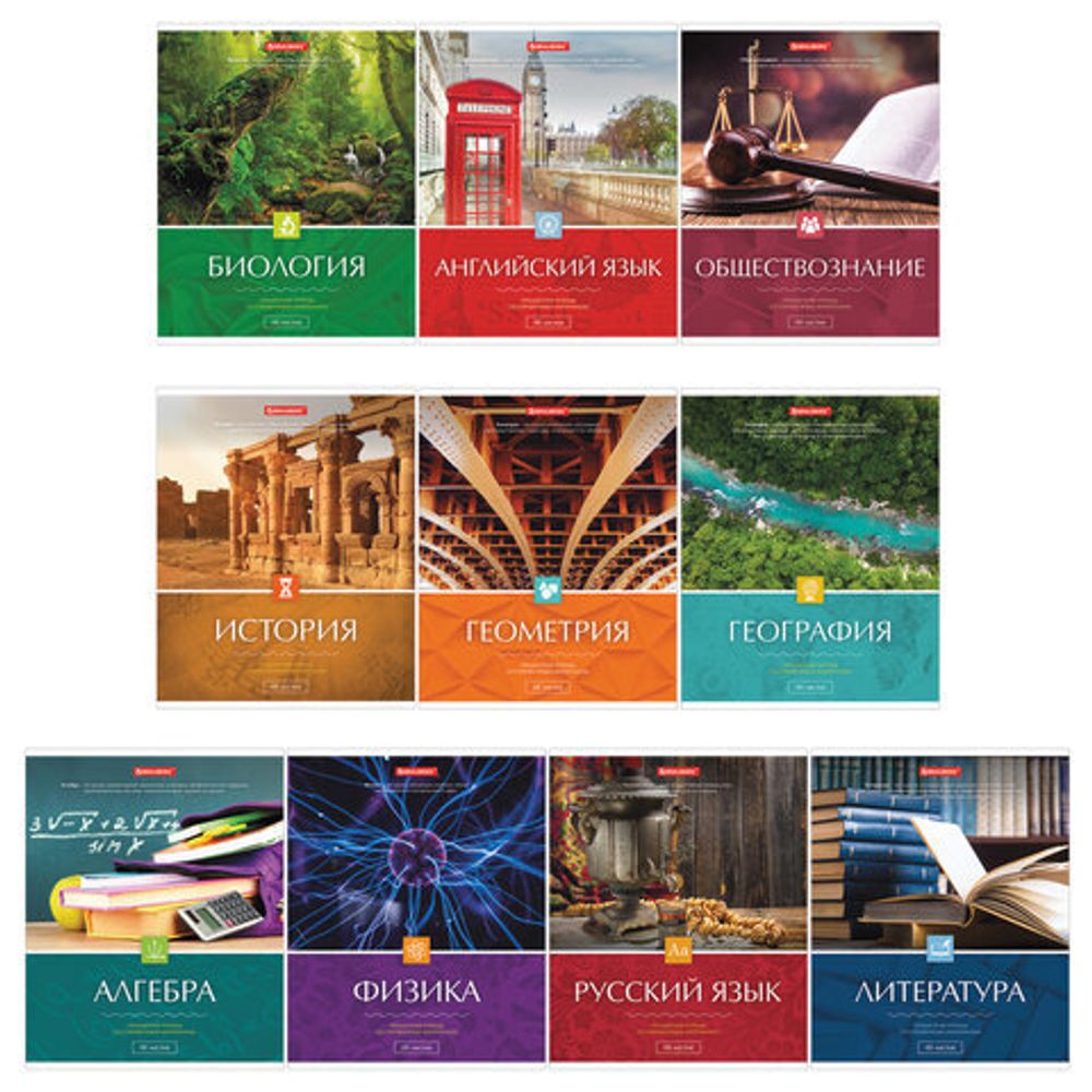 Тетради предметные, КОМПЛЕКТ 10 ПРЕДМЕТОВ, КЛАССИКА, 48 листов, BRAUBERG, 403559