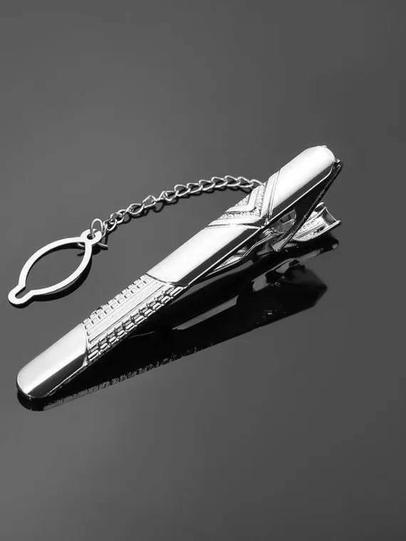 Зажим для галстука стальной &quot;Классический&quot; галкой, цвет серебро