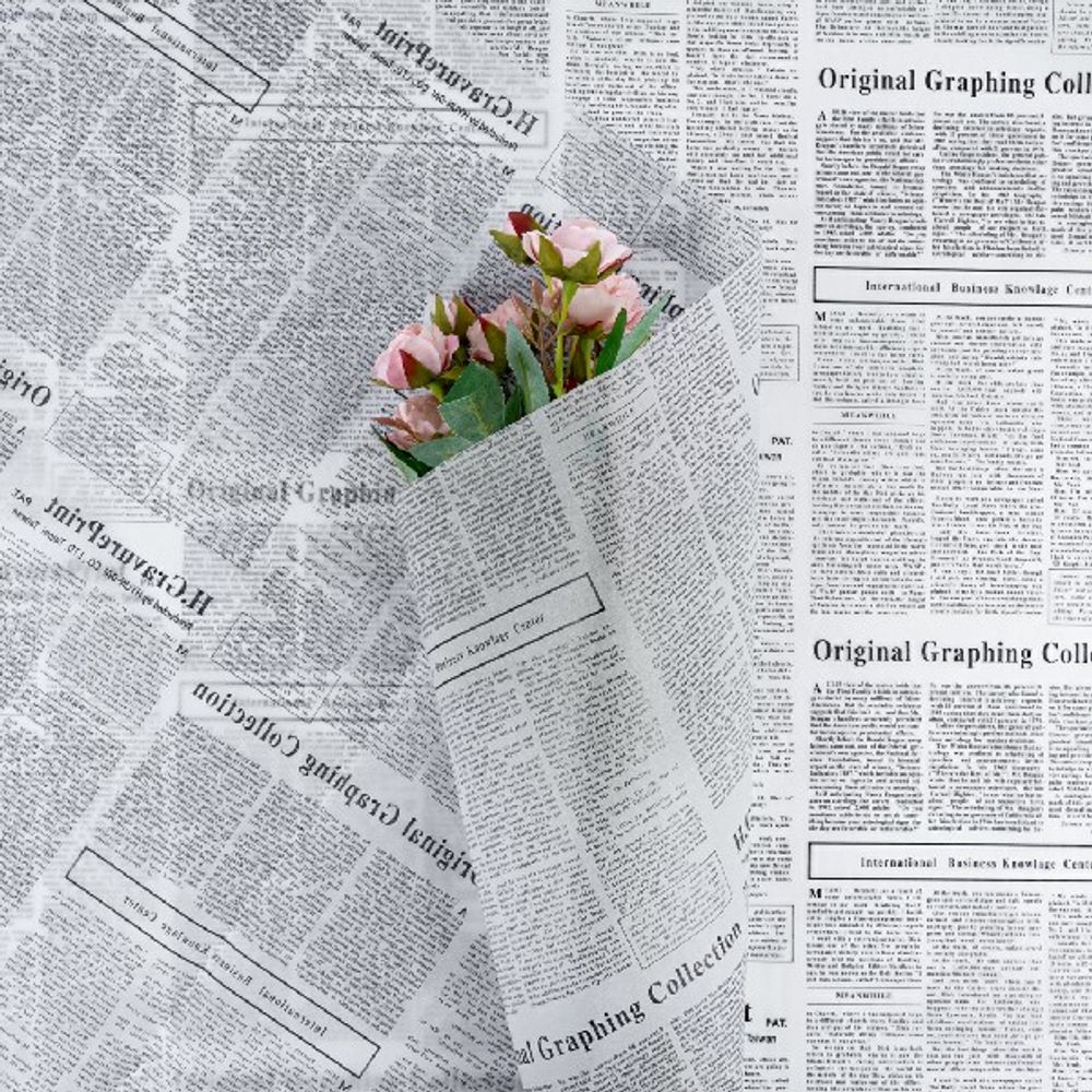 Бумага тишью "Газета" 50*70см Белая с черным шрифтом (20л)