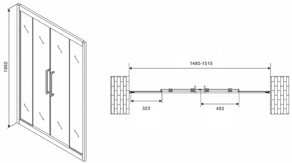 Душевая дверь Abber Schwarzer Diamant 150 AG33150H профиль Хром стекло прозрачное