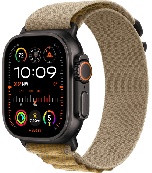 Apple Watch Ultra 2 49mm Alpine Loop Tan / Black Titanium Case