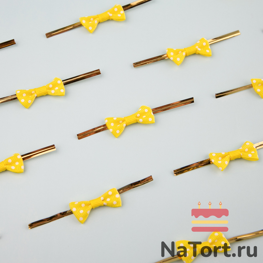 Твист лента с бантиком (желтый в горошек, 8 см) 50 шт