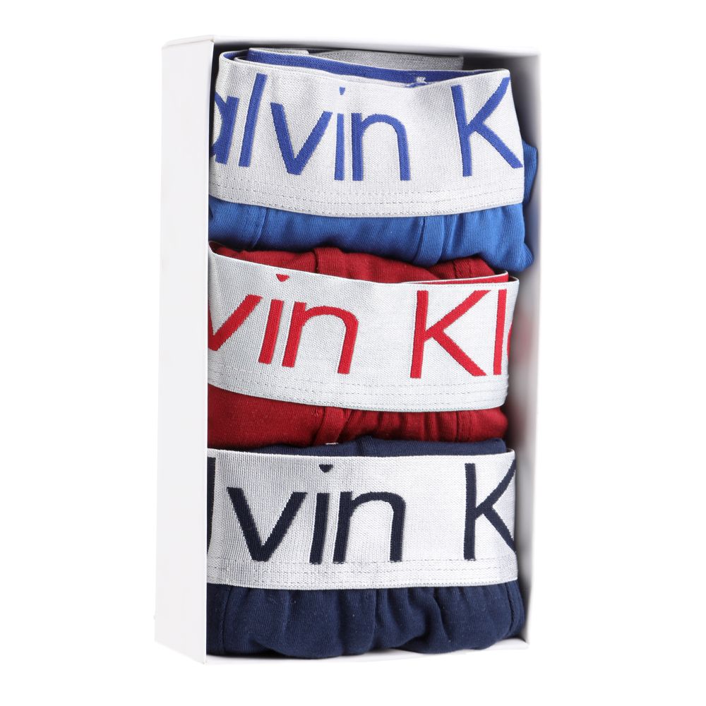 Мужские трусы боксеры набор 3в1 (синие, бордовые, тёмно-синие) Calvin Klein