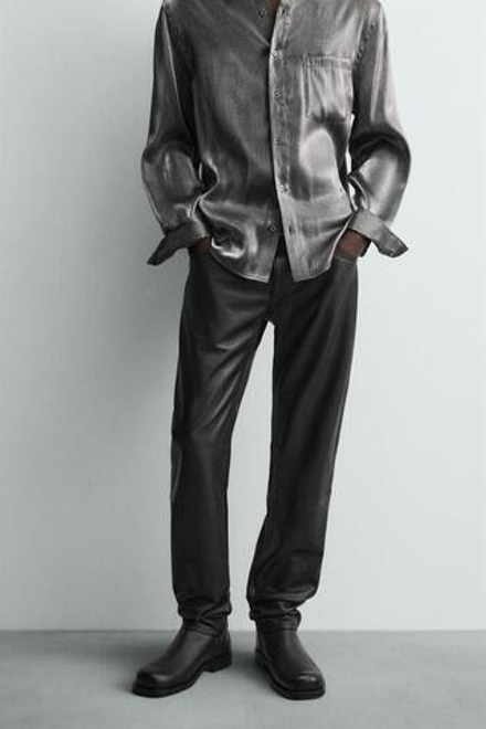 ZARA КОЖАНЫЕ БРЮКИ SLIM FIT, ЧЕРНЫЙ