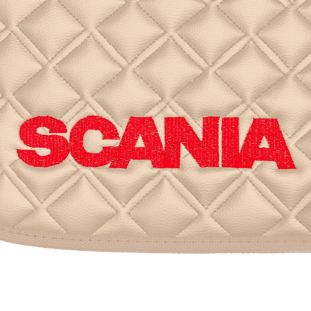 Ковры SCANIA 5 серии G (механика), (экокожа, бежевый, бежевый кант, красная вышивка)