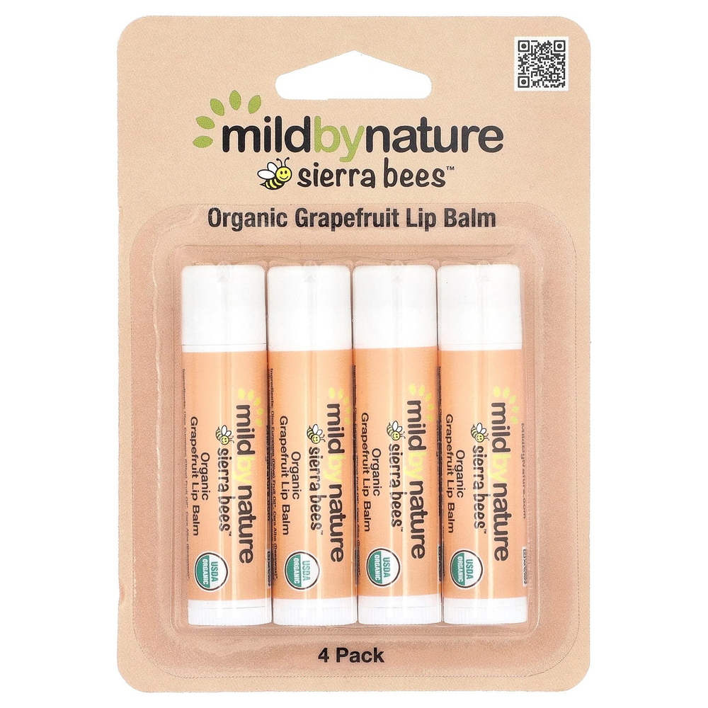 Mild By Nature, Sierra Bees™, органические бальзамы для губ, с ароматом грейпфрута, 4 шт. в упаковке, 4,25 г (0,15 унции)