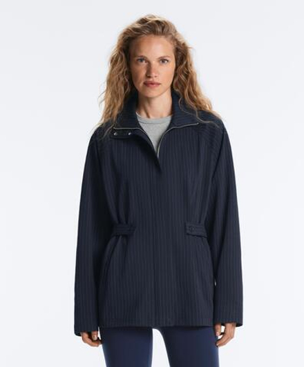 Oysho Длинная куртка в тонкую полоску с воротником-стойкой, темно-синий