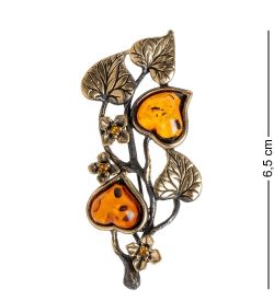 AM- 889 Брошь «Веточка Сирени» (латунь, янтарь)